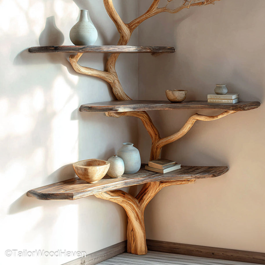 Branch Book Shelf Wooden Wall Shelf Inspired by Tree Branches, Ideal for Rustic or Organic Decor Themes