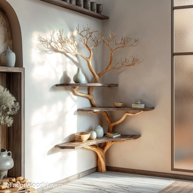 Branch Book Shelf Wooden Wall Shelf Inspired by Tree Branches, Ideal for Rustic or Organic Decor Themes