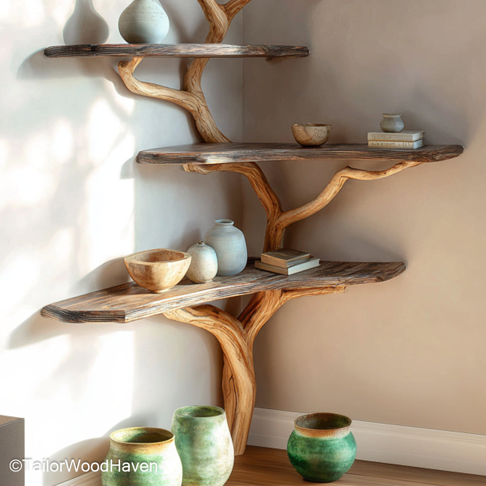 Shelf on a Tree – Unique Wooden Bookshelf That Mimics a Shelf Built on a Tree for Natural and Artistic Home Decor
