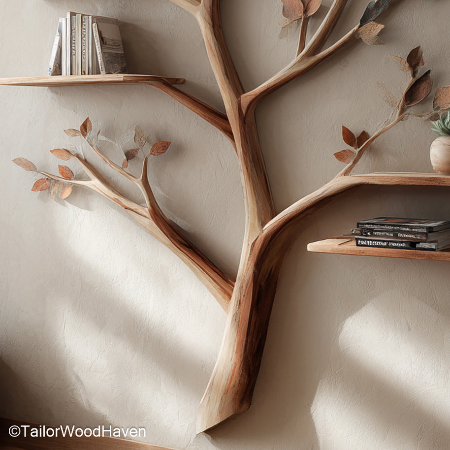 Minimalist Tree Branch Floating Shelf Handmade Wooden Wall Shelf for Boho or Rustic Home Decor
