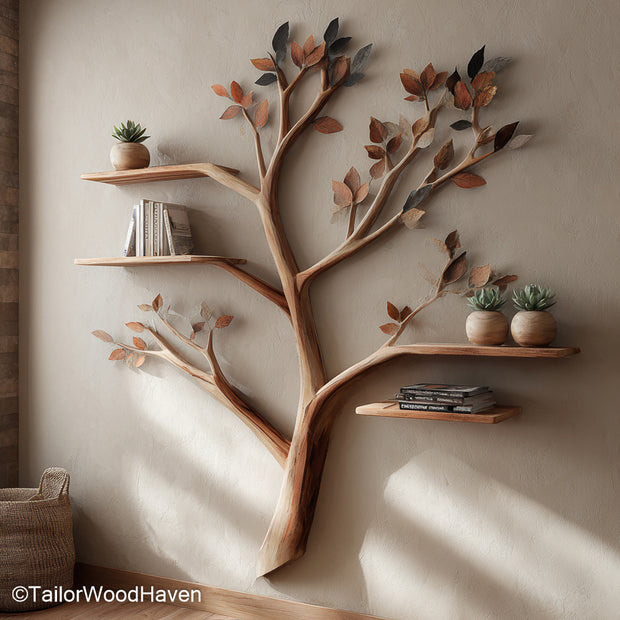 Minimalist Tree Branch Floating Shelf Handmade Wooden Wall Shelf for Boho or Rustic Home Decor