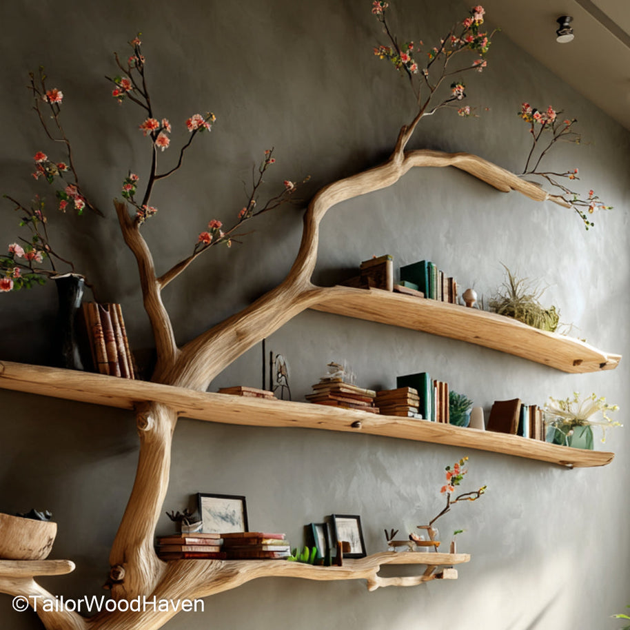 Tree Bookshelf White Painted White Wooden Bookcase with Tree Design for Modern or Minimalist Interiors