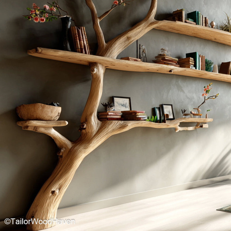 Tree Bookshelf White Painted White Wooden Bookcase with Tree Design for Modern or Minimalist Interiors