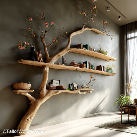 Tree Bookshelf White Painted White Wooden Bookcase with Tree Design for Modern or Minimalist Interiors