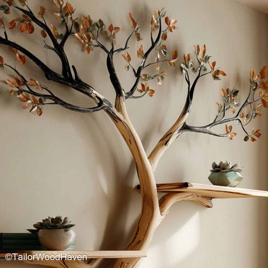 Tree Shelf on Wall Wall Mounted Tree Bookshelf Made from Solid Wood for Eco Themed or Artistic Interior Styling