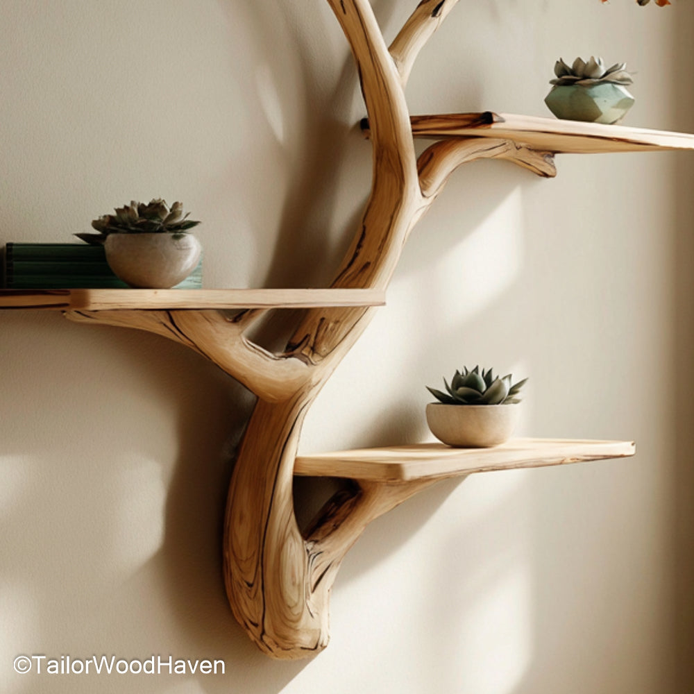 Tree Shelf on Wall Wall Mounted Tree Bookshelf Made from Solid Wood for Eco Themed or Artistic Interior Styling