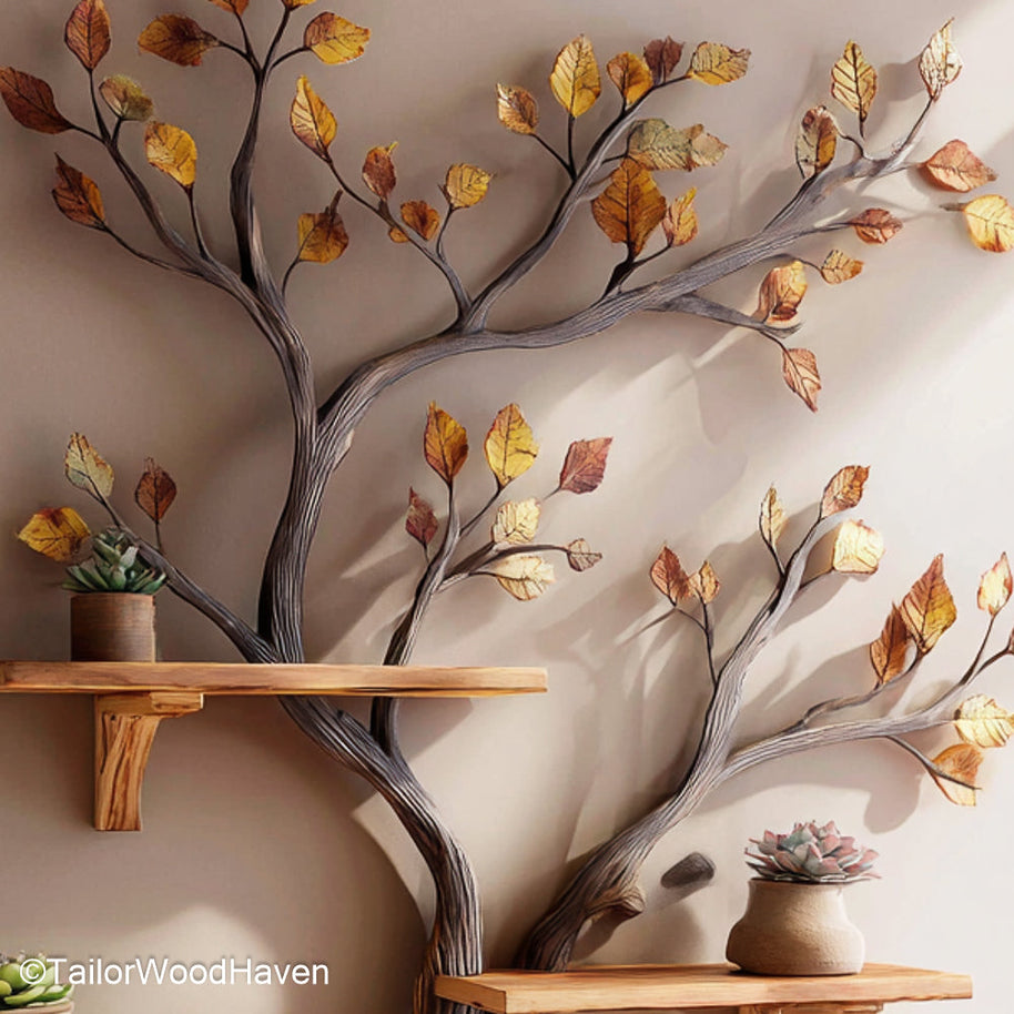 Wall Tree Bookshelf Handmade Wooden Tree Shelf for Wall Mounting Ideal for Rustic Boho or Eco Friendly Home Decor