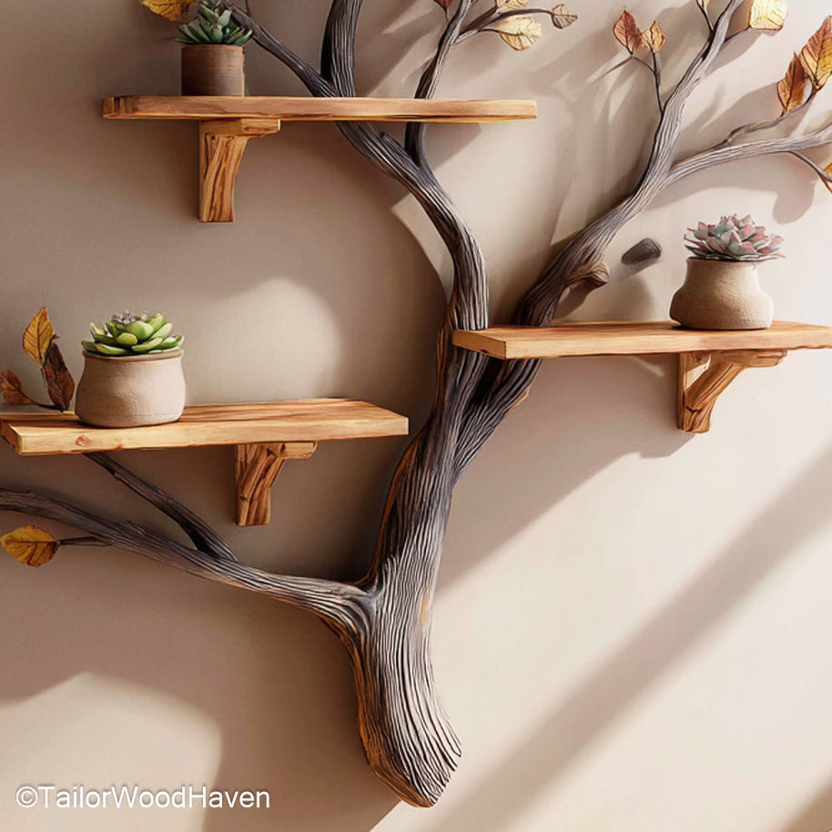 Wall Tree Bookshelf Handmade Wooden Tree Shelf for Wall Mounting Ideal for Rustic Boho or Eco Friendly Home Decor