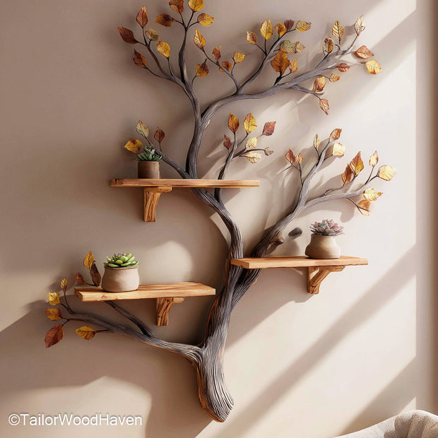 Wall Tree Bookshelf Handmade Wooden Tree Shelf for Wall Mounting Ideal for Rustic Boho or Eco Friendly Home Decor