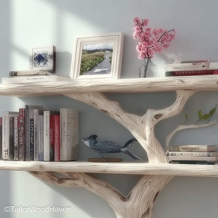Tree Wall Mounted Bookshelf Rustic Wooden Wall Bookshelf Designed Like a Tree for Decorative and Functional Storage