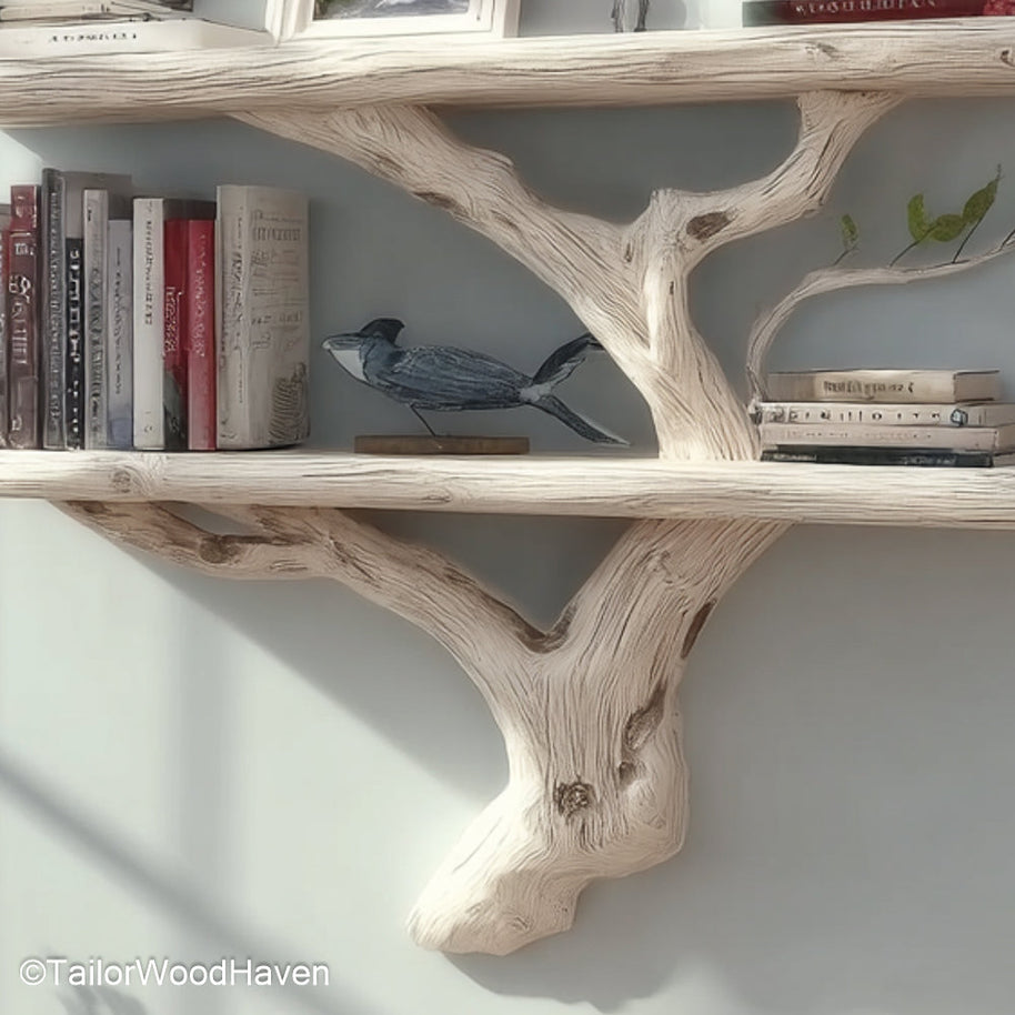 Tree Wall Mounted Bookshelf Rustic Wooden Wall Bookshelf Designed Like a Tree for Decorative and Functional Storage