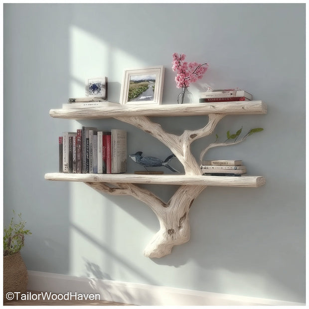 Tree Wall Mounted Bookshelf Rustic Wooden Wall Bookshelf Designed Like a Tree for Decorative and Functional Storage