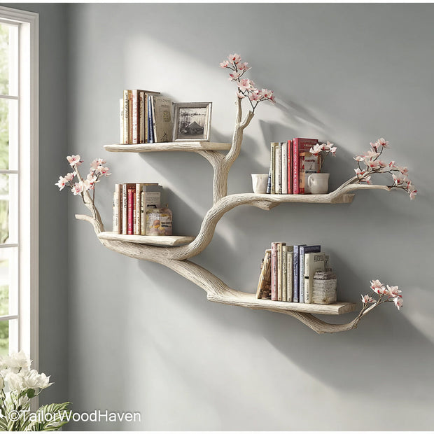 Wall Bookshelf Tree Decorative Wooden Tree Bookshelf That Mounts to the Wall Great for Artistic and Rustic Interiors