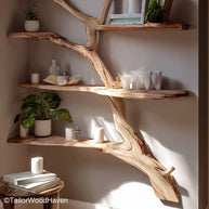 Solid Wood Tree Trunk Floating Shelf – Rustic Wall Bookshelf with Organic Tree Trunk Design