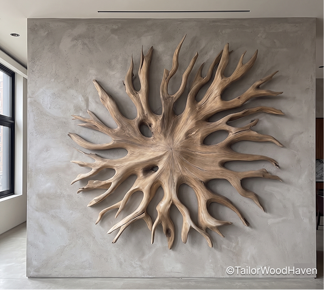 Radiating Driftwood Wall Sculpture | Natural Real Wood