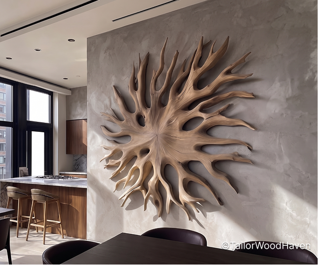 Radiating Driftwood Wall Sculpture | Natural Real Wood