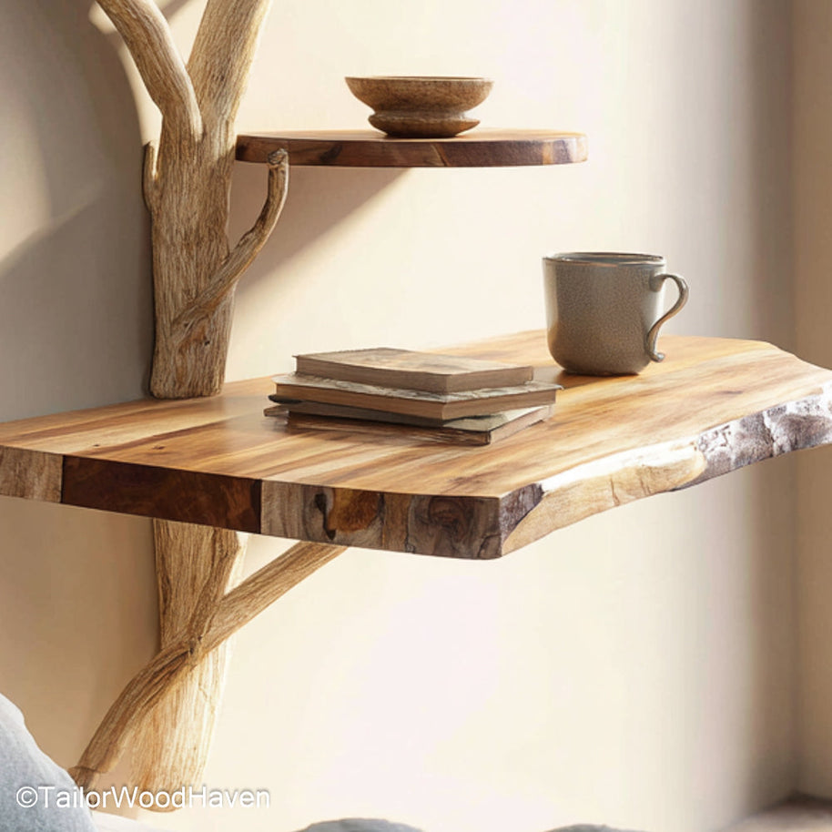 Wall Mounted Bedside Shelves built from solid wood with durable mounting and soft finish, ideal for storing bedroom items without taking up floor space