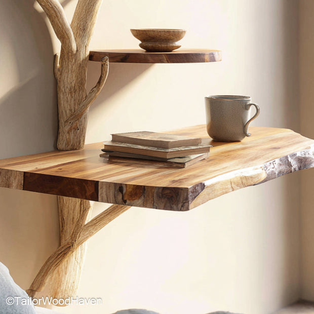 Wall Mounted Bedside Shelves built from solid wood with durable mounting and soft finish, ideal for storing bedroom items without taking up floor space