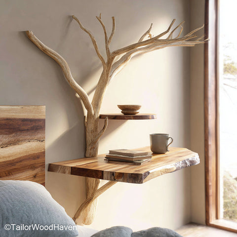 Wall Mounted Bedside Shelves built from solid wood with durable mounting and soft finish, ideal for storing bedroom items without taking up floor space