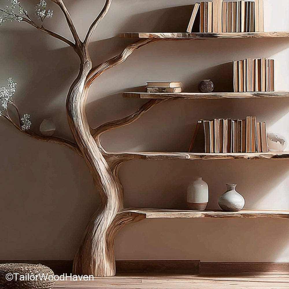 Tree Trunk Bookcase Rustic Bookcase Designed Like a Tree Trunk, Made from Solid Wood for Cozy and Earthy Room Themes
