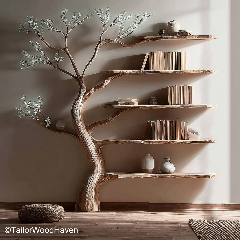 Tree Trunk Bookcase Rustic Bookcase Designed Like a Tree Trunk, Made from Solid Wood for Cozy and Earthy Room Themes