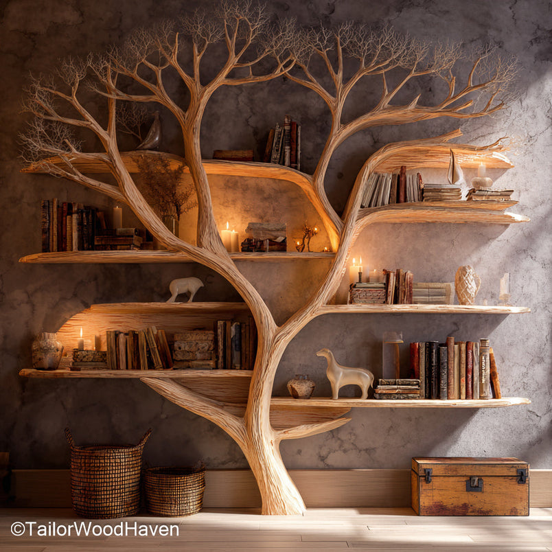 Standing Tree Bookshelf Freestanding Tree Inspired Wooden Bookcase for Creative Storage and Vertical Display