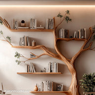 Tree Shelf Bookcase Vertical Wooden Shelf Bookcase Sculpted in a Tree Form for Artistic and Nature Inspired Storage