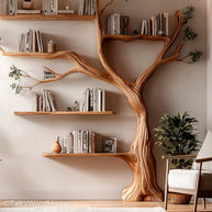 Tree Shelf Bookcase Vertical Wooden Shelf Bookcase Sculpted in a Tree Form for Artistic and Nature Inspired Storage