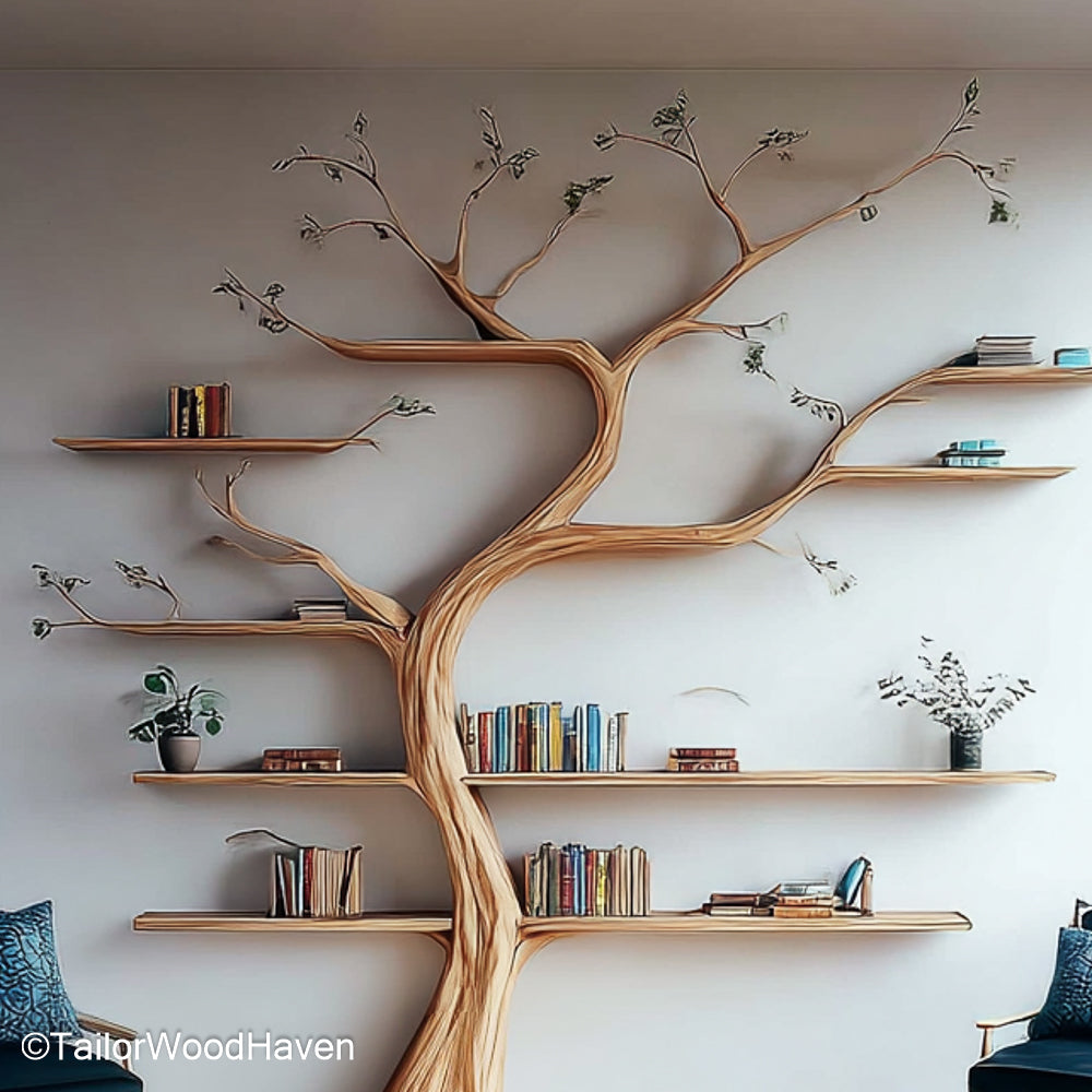 White Tree Bookcase Modern White Wooden Bookcase Shaped Like a Tree for Bright, Clean, or Kids' Interior Styles
