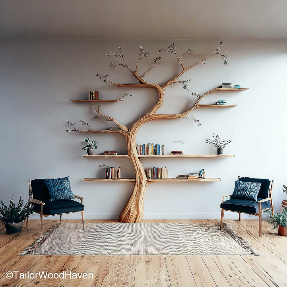 White Tree Bookcase Modern White Wooden Bookcase Shaped Like a Tree for Bright, Clean, or Kids' Interior Styles