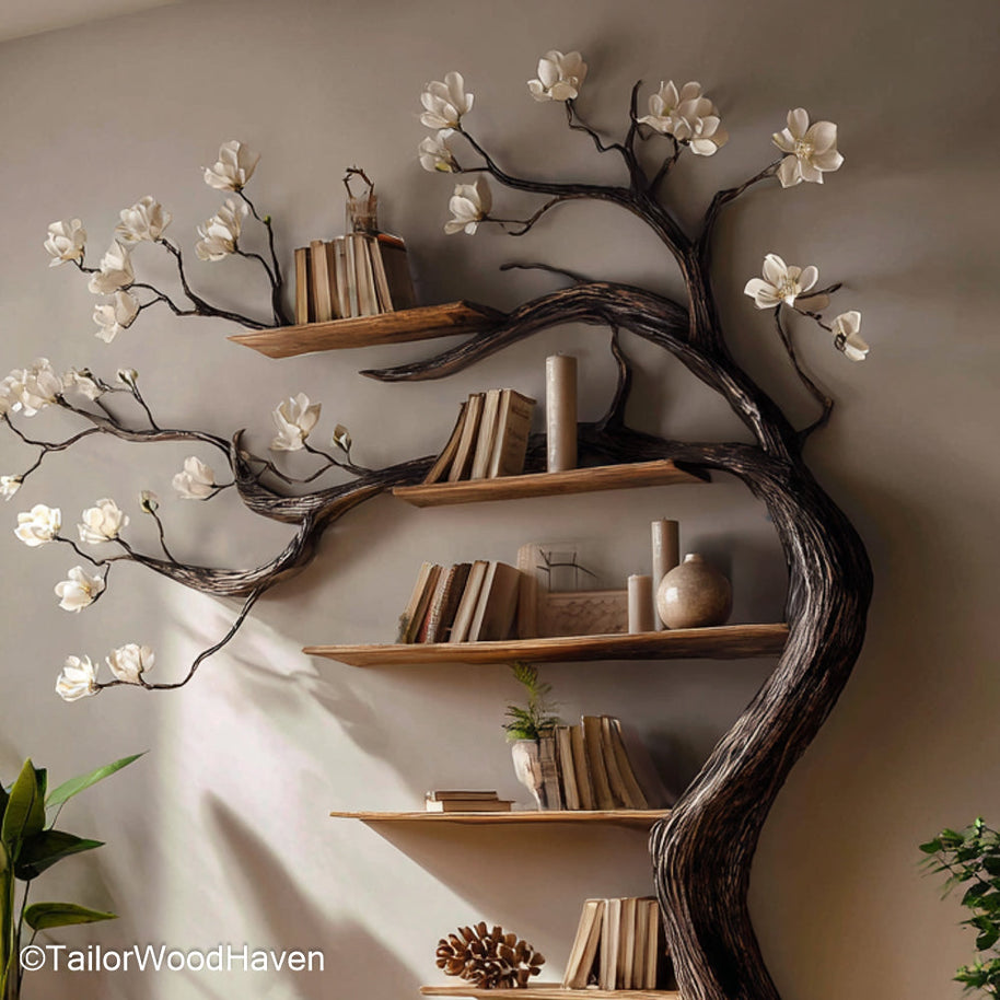 Solid Wood Tree Bookshelf Heavy Duty Wooden Bookcase Designed in Tree Form for Rustic and Long Lasting Home Decor